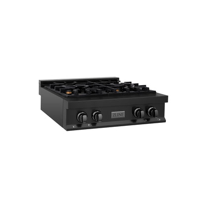 ZLINE 30 in. Legacy Gas Rangetop with 4 Brass Burners and Porcelain Cooktop in Black Stainless Steel, Open Box-Good Condition
