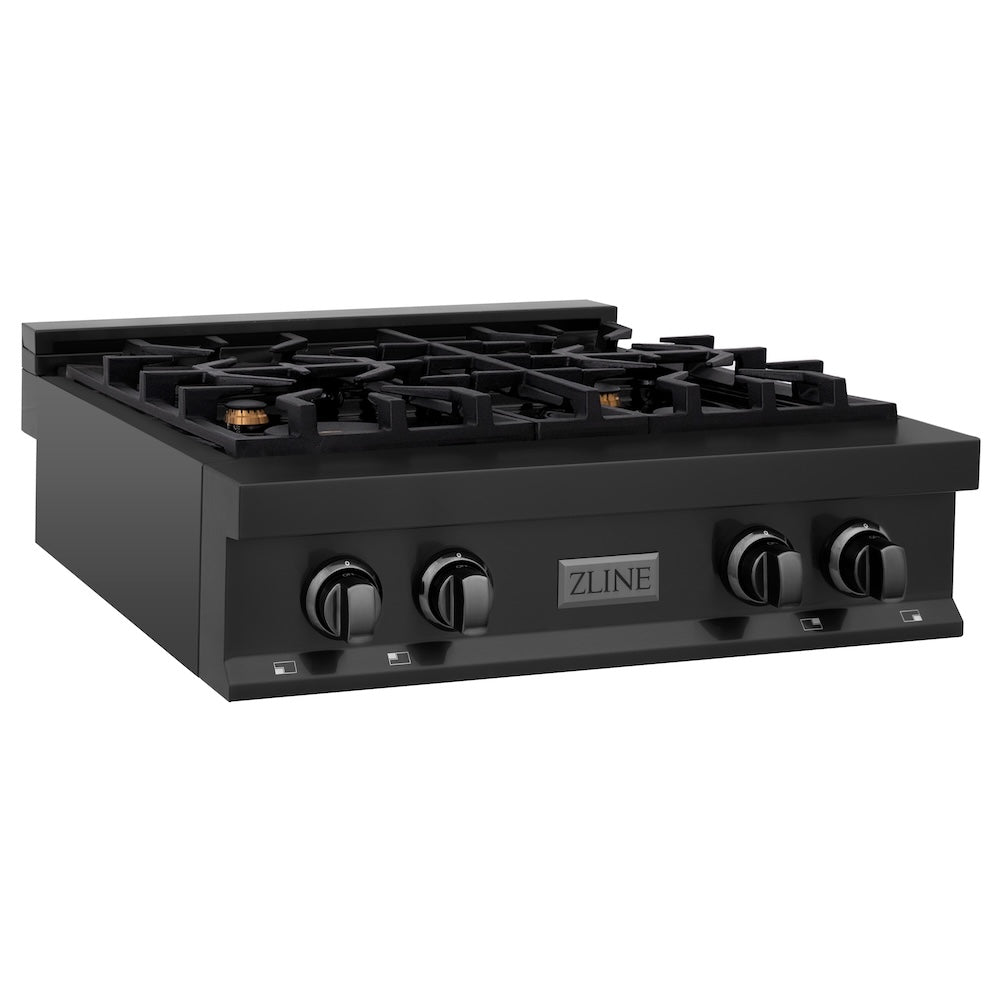 ZLINE 30 in. Legacy Gas Rangetop with 4 Brass Burners and Porcelain Cooktop in Black Stainless Steel (RTB-BR-30)