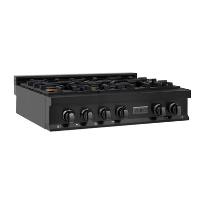 ZLINE 36 in. Legacy Gas Rangetop with 6 Brass Burners and Porcelain Cooktop in Black Stainless Steel, Open Box-Good Condition