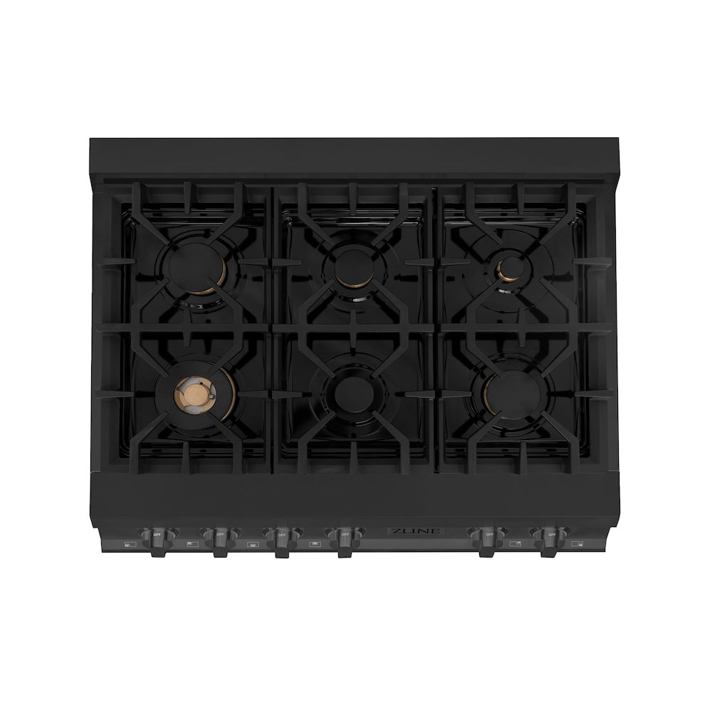 ZLINE 36 in. Porcelain Gas Rangetop in Black Stainless Steel with 6 Gas Brass Burners (RTB-BR-36)
