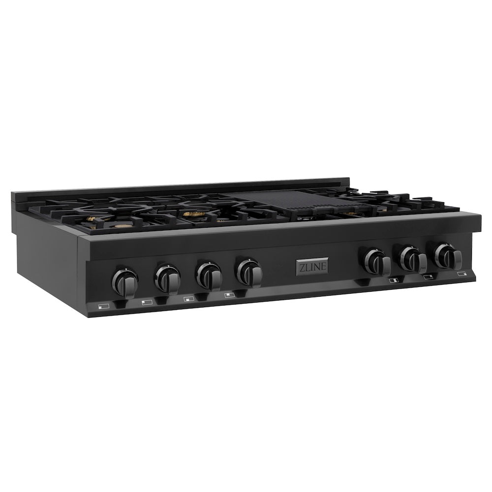 ZLINE 48 in. Legacy Gas Rangetop with 6 Brass Burners and Porcelain Cooktop in Black Stainless Steel, Open Box-Good Condition main image.