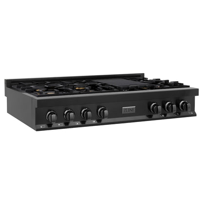 ZLINE 48 in. Legacy Gas Rangetop with 6 Brass Burners and Porcelain Cooktop in Black Stainless Steel, Open Box-Good Condition