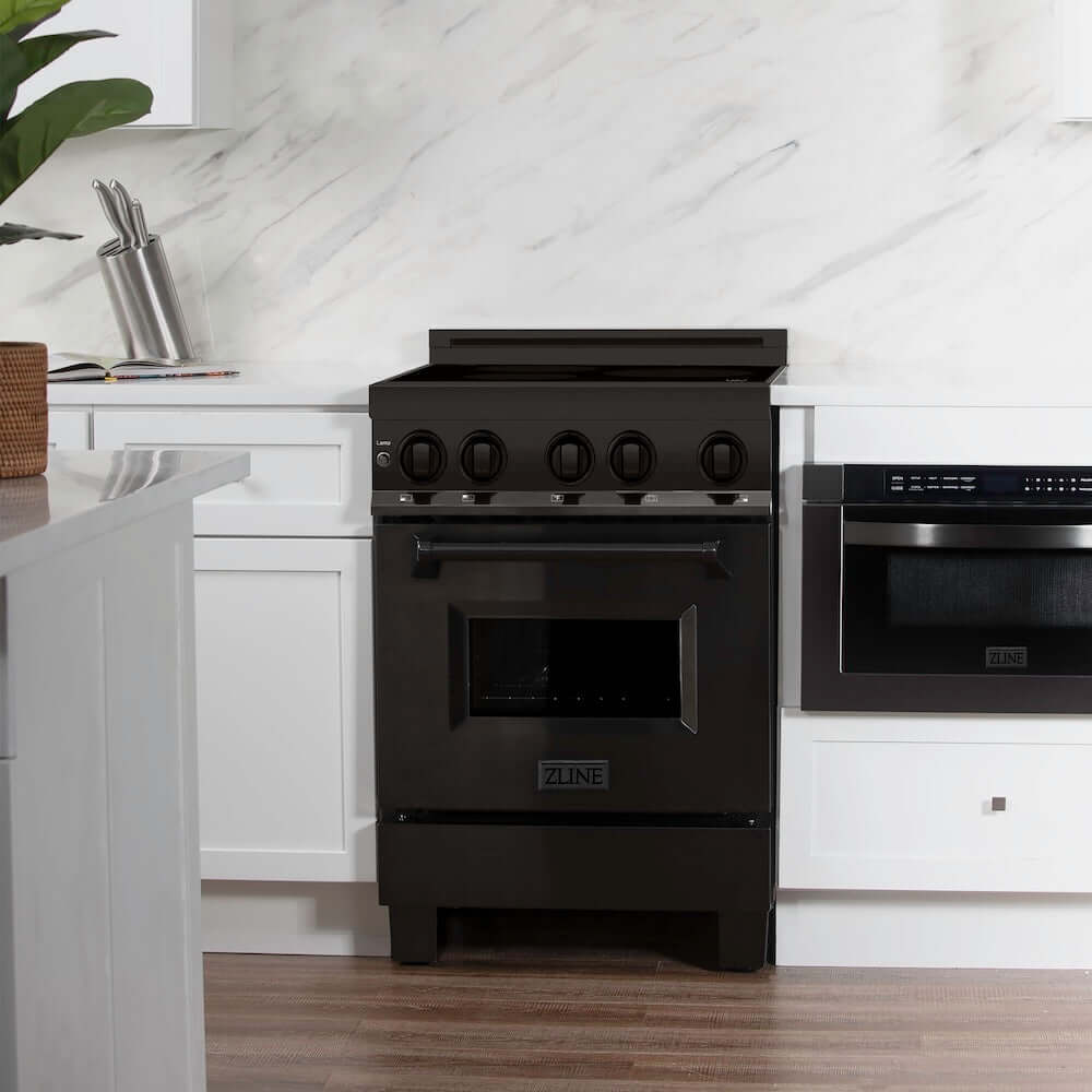 ZLINE 24 in. 2.8 cu. ft. Legacy Induction Range with 4 Element Cooktop and Electric Oven in Black Stainless Steel, Open Box-Good Condition