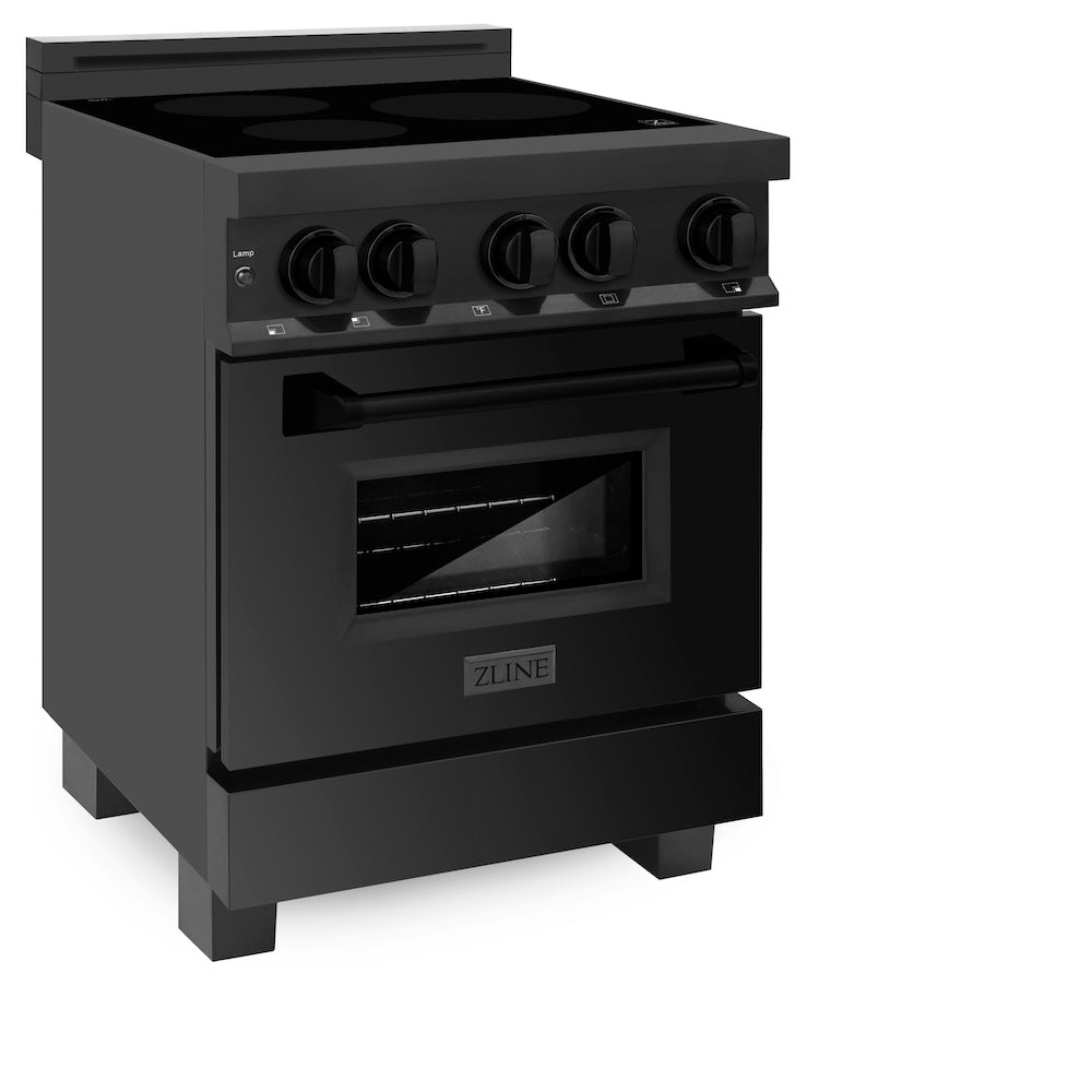 ZLINE 24 in. 2.8 cu. ft. Induction Range with a 4 Element Stove and Electric Oven in Black Stainless Steel (RAIND-BS-24) side, oven closed.