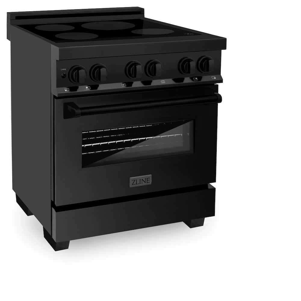 ZLINE 30 in. 4.0 cu. ft. Induction Range with a 4 Element Stove and Electric Oven in Black Stainless Steel (RAIND-BS-30) side, oven closed.
