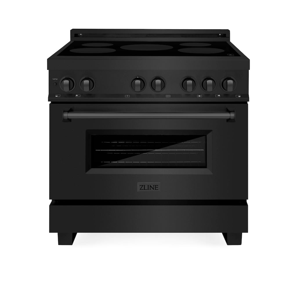 ZLINE 36 in. 4.6 cu. ft. Legacy Induction Range with 5 Element Cooktop and Electric Oven in Black Stainless Steel (RAIND-BS-36) front, oven closed.