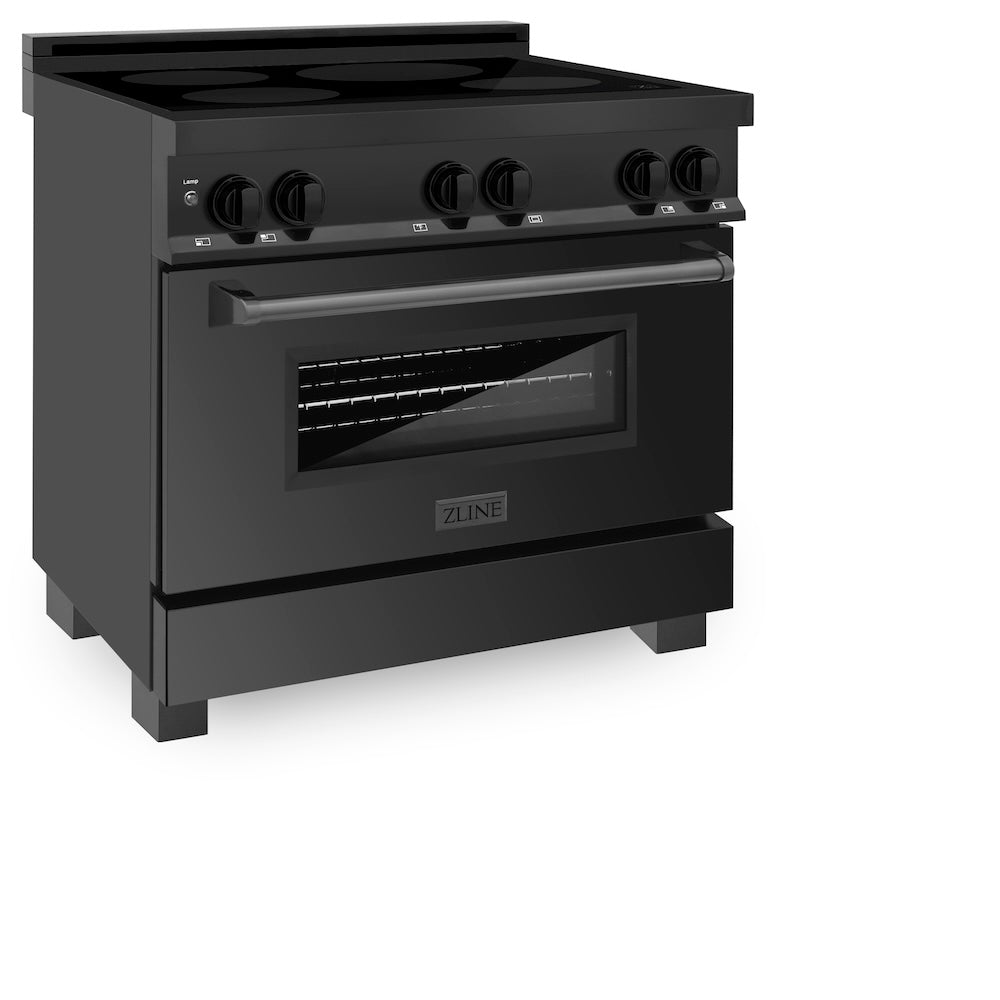 ZLINE 36 in. 4.6 cu. ft. Induction Range with a 5 Element Stove and Electric Oven in Black Stainless Steel (RAIND-BS-36) side, oven closed.