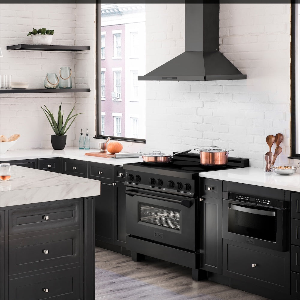 ZLINE 36 in. 4.6 cu. ft. Legacy Induction Range with 5 Element Cooktop and Electric Oven in Black Stainless Steel, Open Box-Good Condition