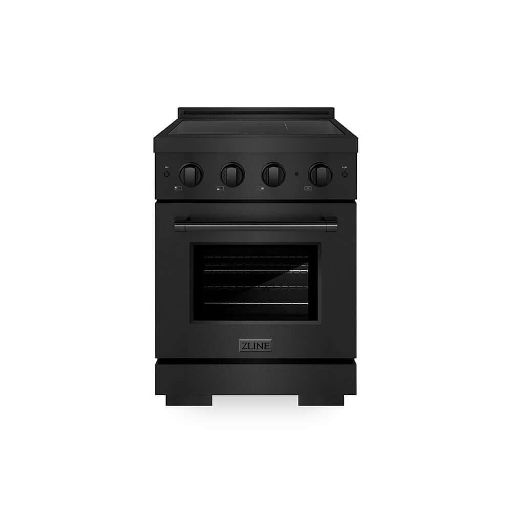 ZLINE 24 in. 3.2 cu. ft. Paramount Induction Range with 3 Element Cooktop and Electric Convection Oven in Black Stainless Steel (SINRB-24) main image.