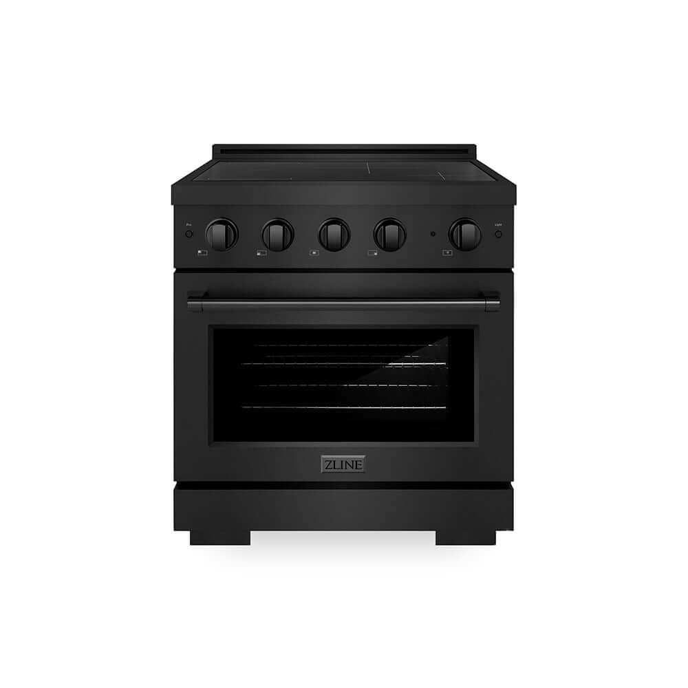 ZLINE 30 in. 4.2 cu. ft. Paramount Induction Range with 4 Element Cooktop and Electric Convection Oven in Black Stainless Steel (SINRB-30) main image.