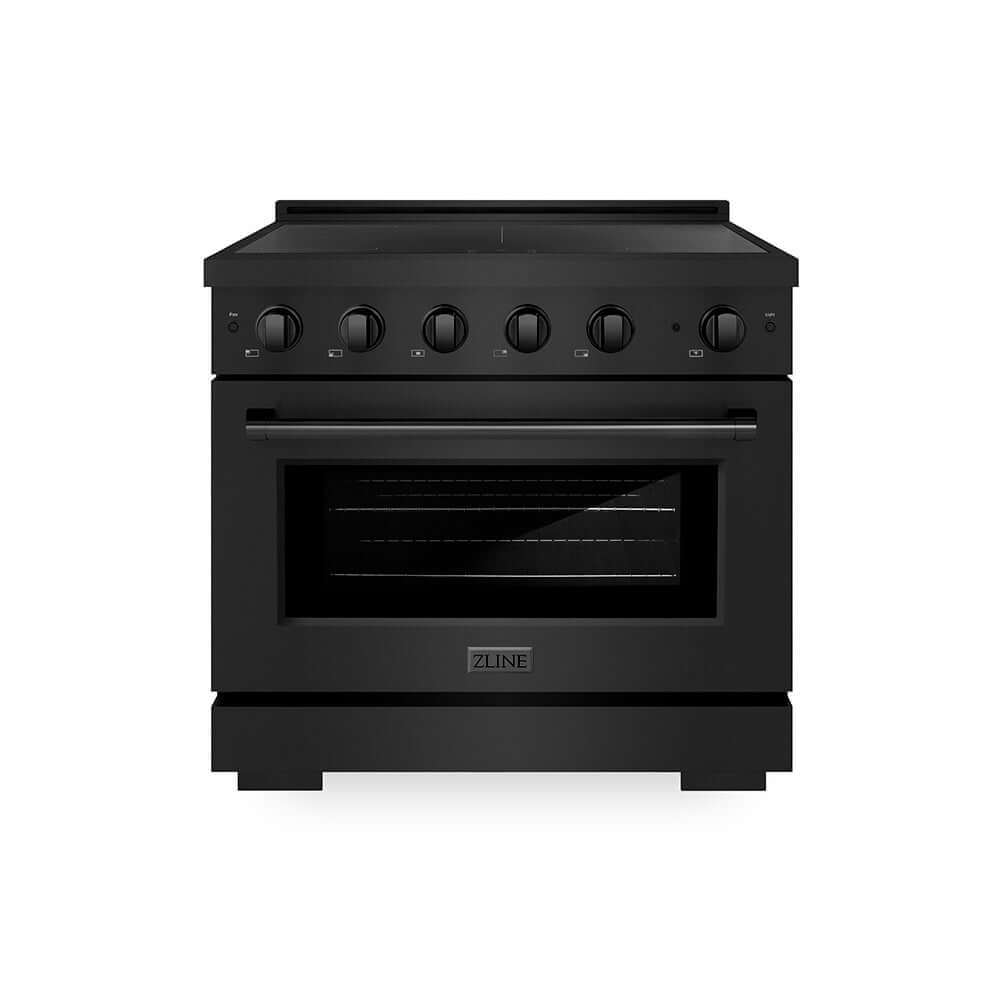 ZLINE 36 in. 5.2 cu. ft. Paramount Induction Range with 5 Element Cooktop and Electric Convection Oven in Black Stainless Steel (SINRB-36) main image.