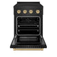 ZLINE Autograph Edition 24 in. 3.2 cu. ft. Paramount Induction Range with 3 Element Cooktop and Electric Convection Oven in Black Stainless Steel with Champagne Bronze Accents (SINRBZ-24-CB) front, oven open.