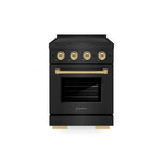 ZLINE Autograph Edition 24 in. 3.2 cu. ft. Paramount Induction Range with 3 Element Cooktop and Electric Convection Oven in Black Stainless Steel with Champagne Bronze Accents (SINRBZ-24-CB) main image.