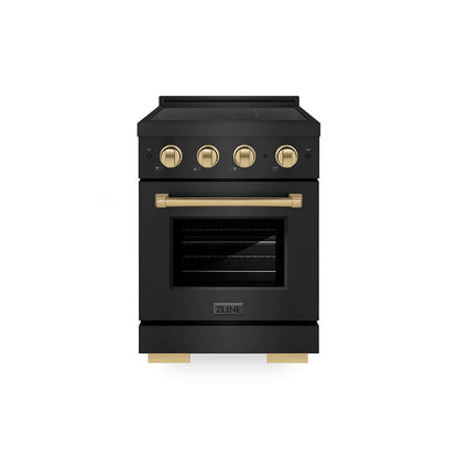 ZLINE Autograph Edition 24 in. 3.2 cu. ft. Paramount Induction Range with 3 Element Cooktop and Electric Convection Oven in Black Stainless Steel with Champagne Bronze Accents (SINRBZ-24-CB) main image.