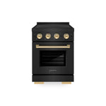 ZLINE Autograph Edition 24 in. 3.2 cu. ft. Paramount Induction Range with 3 Element Cooktop and Electric Convection Oven in Black Stainless Steel with Polished Gold Accents (SINRBZ-24-G) main image.
