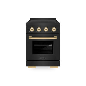 ZLINE Autograph Edition 24 in. 3.2 cu. ft. Paramount Induction Range with 3 Element Cooktop and Electric Convection Oven in Black Stainless Steel with Polished Gold Accents (SINRBZ-24-G) main image.