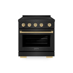 ZLINE Autograph Edition 30 in. 4.2 cu. ft. Paramount Induction Range with 4 Element Cooktop and Electric Convection Oven in Black Stainless Steel with Champagne Bronze Accents (SINRBZ-30-CB) main image.
