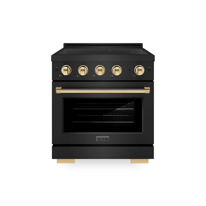 ZLINE Autograph Edition 30 in. 4.2 cu. ft. Paramount Induction Range with 4 Element Cooktop and Electric Convection Oven in Black Stainless Steel with Polished Gold Accents, Open Box-Great Condition