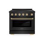 ZLINE Autograph Edition 36 in. 5.2 cu. ft. Paramount Induction Range with 5 Element Cooktop and Electric Convection Oven in Black Stainless Steel with Champagne Bronze Accents (SINRBZ-36-CB) main image.