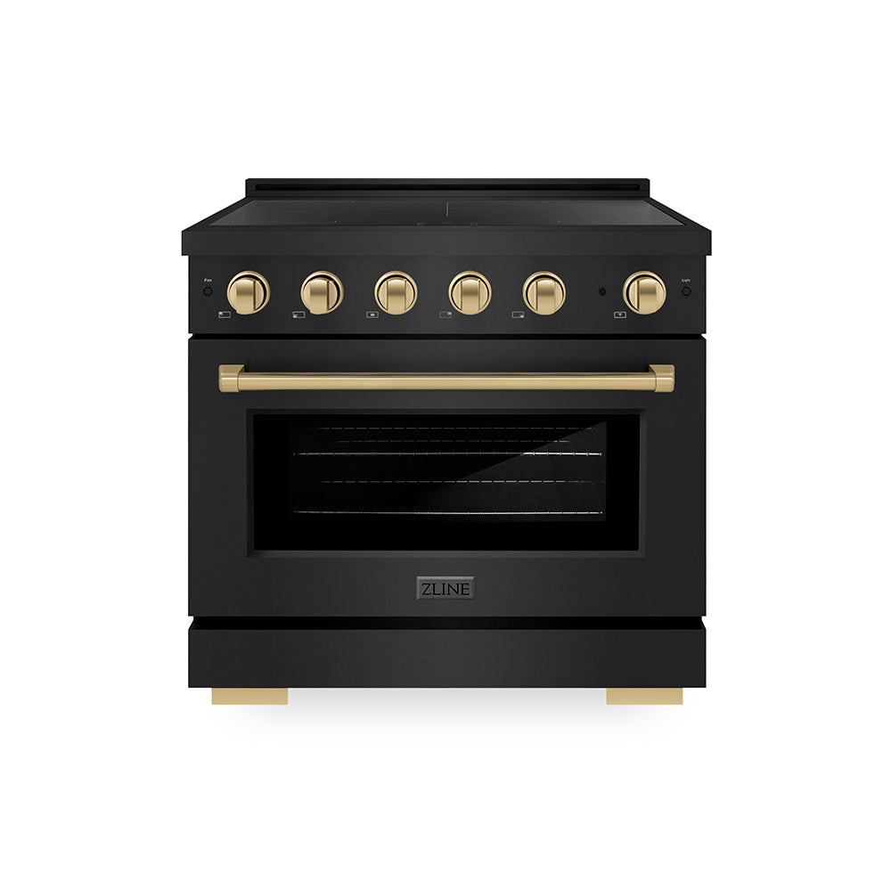ZLINE Autograph Edition 36 in. 5.2 cu. ft. Paramount Induction Range with 5 Element Cooktop and Electric Convection Oven in Black Stainless Steel with Champagne Bronze Accents, Open Box-Great Condition main image.