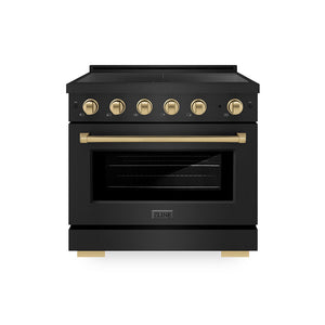 ZLINE Autograph Edition 36 in. 5.2 cu. ft. Paramount Induction Range with 5 Element Cooktop and Electric Convection Oven in Black Stainless Steel with Champagne Bronze Accents, Open Box-Great Condition main image.