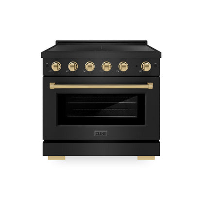 ZLINE Autograph Edition 36 in. 5.2 cu. ft. Paramount Induction Range with 5 Element Cooktop and Electric Convection Oven in Black Stainless Steel with Champagne Bronze Accents, Open Box-Great Condition