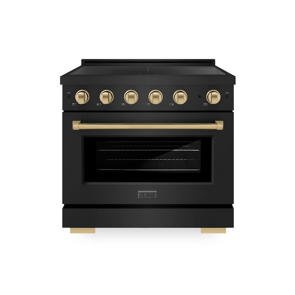 ZLINE Autograph Edition 36 in. 5.2 cu. ft. Paramount Induction Range with 5 Element Cooktop and Electric Convection Oven in Black Stainless Steel with Champagne Bronze Accents, Open Box-Good Condition