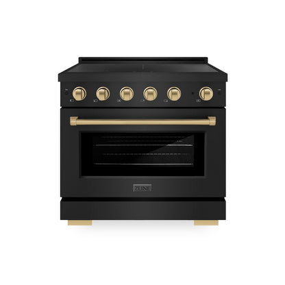 ZLINE Autograph Edition 36 in. 5.2 cu. ft. Paramount Induction Range with 5 Element Cooktop and Electric Convection Oven in Black Stainless Steel with Champagne Bronze Accents, Open Box-Good Condition