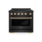 ZLINE Autograph Edition 36 in. 5.2 cu. ft. Paramount Induction Range with 5 Element Cooktop and Electric Convection Oven in Black Stainless Steel with Polished Gold Accents, Open Box-Good Condition