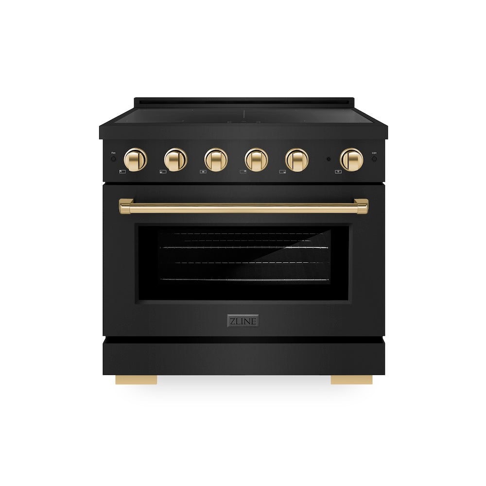 ZLINE Autograph Edition 36 in. 5.2 cu. ft. Paramount Induction Range with 5 Element Cooktop and Electric Convection Oven in Black Stainless Steel with Polished Gold Accents, Open Box-Good Condition