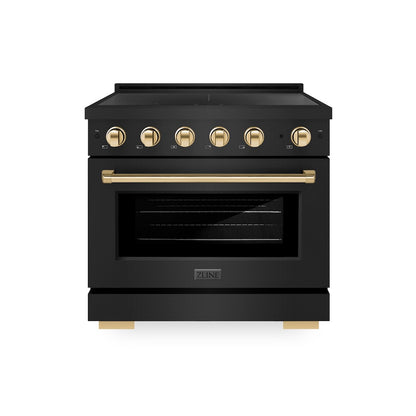ZLINE Autograph Edition 36 in. 5.2 cu. ft. Paramount Induction Range with 5 Element Cooktop and Electric Convection Oven in Black Stainless Steel with Polished Gold Accents, Open Box-Good Condition