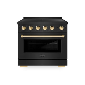 ZLINE Autograph Edition 36 in. 5.2 cu. ft. Paramount Induction Range with 5 Element Cooktop and Electric Convection Oven in Black Stainless Steel with Polished Gold Accents, Open Box-Great Condition main image.