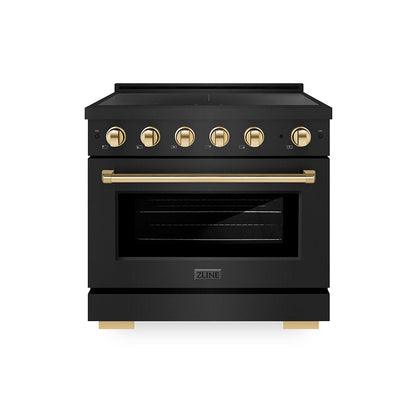 ZLINE Autograph Edition 36 in. 5.2 cu. ft. Paramount Induction Range with 5 Element Cooktop and Electric Convection Oven in Black Stainless Steel with Polished Gold Accents, Open Box-Great Condition