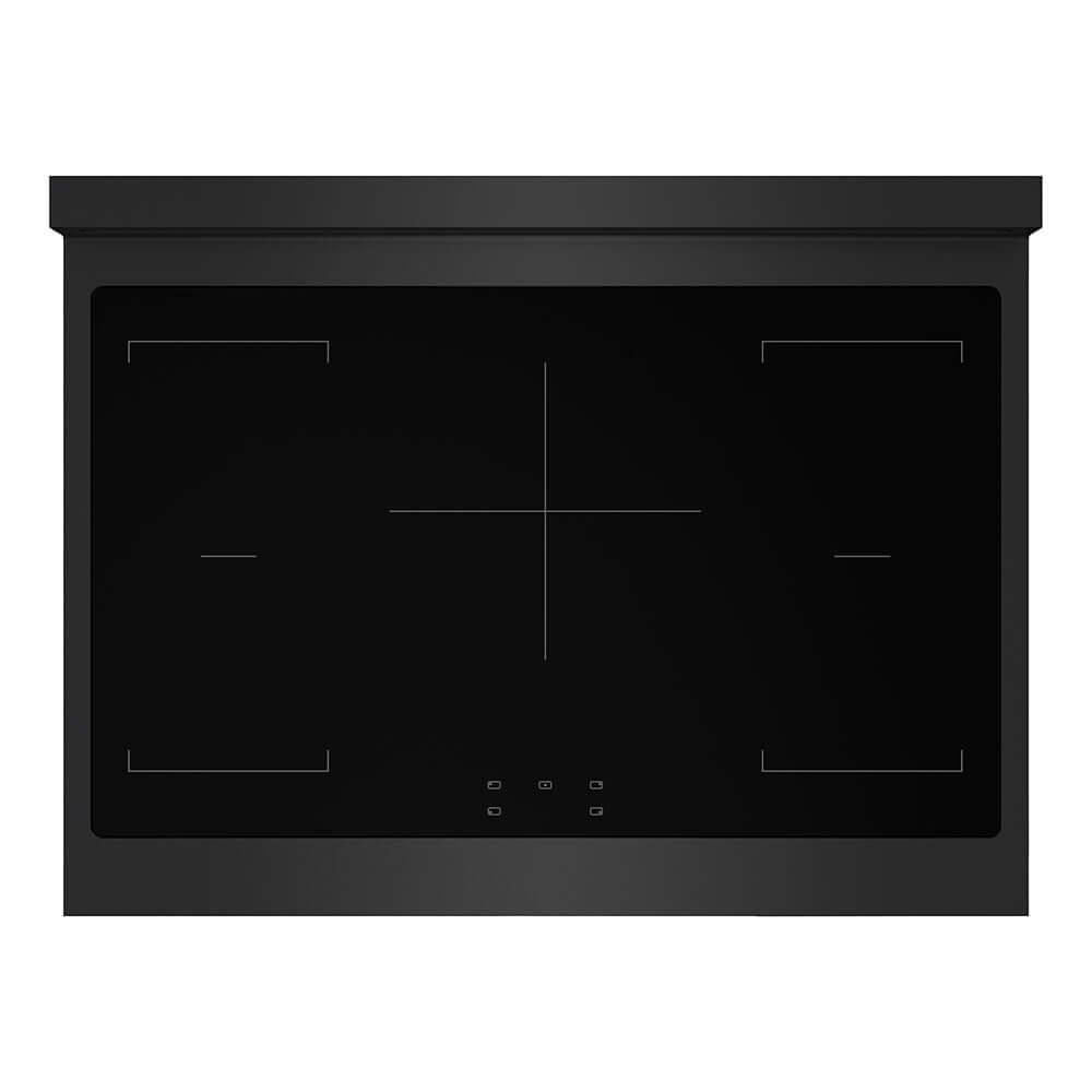 ZLINE Autograph Edition 36 in. 5.2 cu. ft. Paramount Induction Range with 5 Element Cooktop and Electric Convection Oven in Black Stainless Steel with Polished Gold Accents (SINRBZ-36-G) top-down, above cooktop.