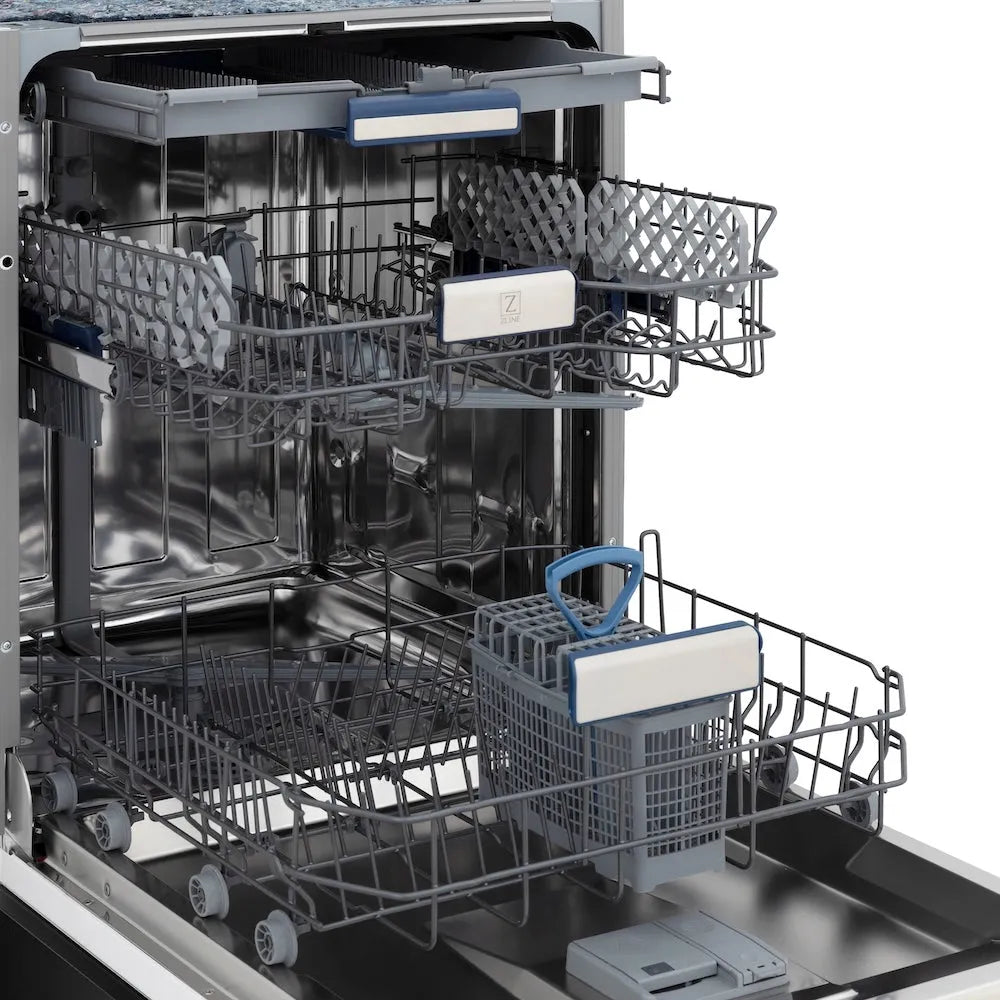 ZLINE 24 in. Tallac Series 3rd Rack Tall Tub Dishwasher in Black Stainless Steel with Stainless Steel Tub, 51dBa (DWV-BS-24)
