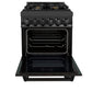 ZLINE 24 in. 2.8 cu. ft. Legacy Dual Fuel Range with 4 Burner Gas Cooktop and Electric Convection Oven in Black Stainless Steel, Open Box-Great Condition
