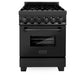 ZLINE 24 in. 2.8 cu. ft. Legacy Dual Fuel Range with 4 Burner Gas Cooktop and Electric Convection Oven in Black Stainless Steel, Open Box-Good Condition