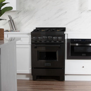 ZLINE 24 in. 2.8 cu. ft. Range with Gas Stove and Gas Oven in Black Stainless Steel with Brass Burners (RGB-24) in a luxury kitchen.