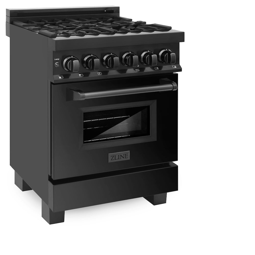 ZLINE 24 in. 2.8 cu. ft. Legacy Dual Fuel Range with 4 Burner Gas Cooktop and Electric Convection Oven in Black Stainless Steel, Open Box-Good Condition