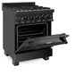 ZLINE 24 in. 2.8 cu. ft. Legacy Dual Fuel Range with 4 Burner Gas Cooktop and Electric Convection Oven in Black Stainless Steel, Open Box-Good Condition