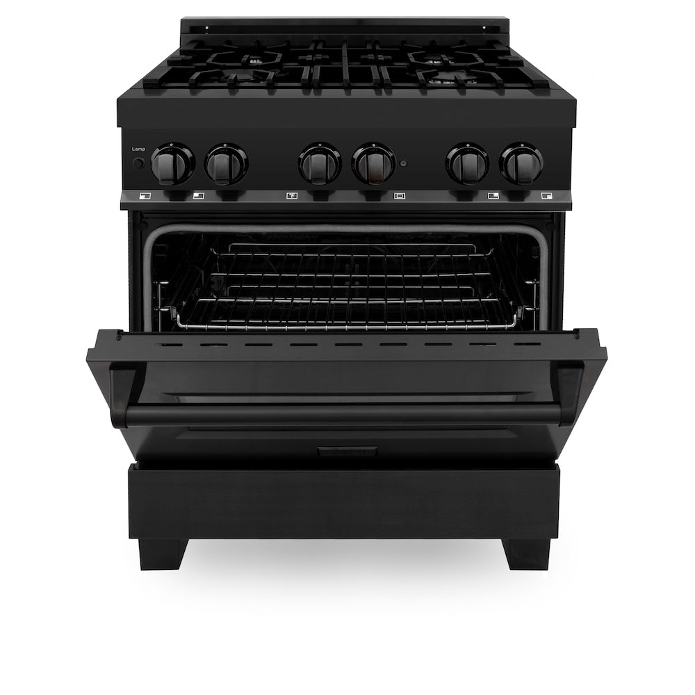 ZLINE 30 in. 4.0 cu. ft. Legacy Dual Fuel Range with 4 Burner Gas Cooktop and Electric Convection Oven in Black Stainless Steel, Open Box-Good Condition
