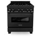 ZLINE 30 in. 4.0 cu. ft. Legacy Dual Fuel Range with 4 Burner Gas Cooktop and Electric Convection Oven in Black Stainless Steel, Open Box-Good Condition