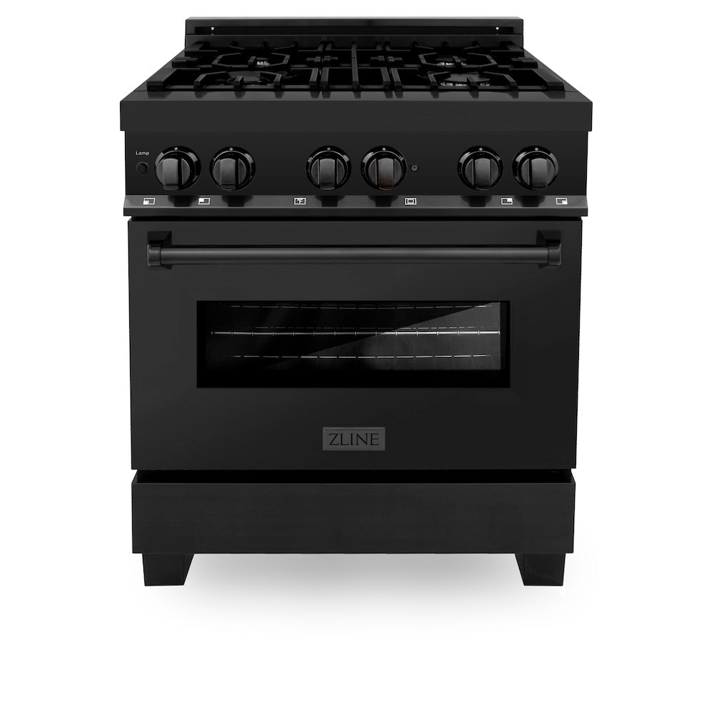 ZLINE 30 in. 4.0 cu. ft. Legacy Dual Fuel Range with 4 Burner Gas Cooktop and Electric Convection Oven in Black Stainless Steel, Open Box-Good Condition