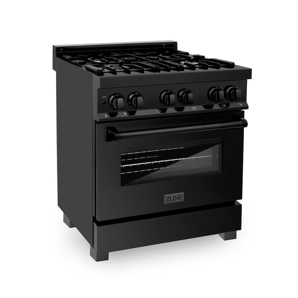 ZLINE 30 in. 4.0 cu. ft. Legacy Dual Fuel Range with 4 Burner Gas Cooktop and Electric Convection Oven in Black Stainless Steel, Open Box-Good Condition
