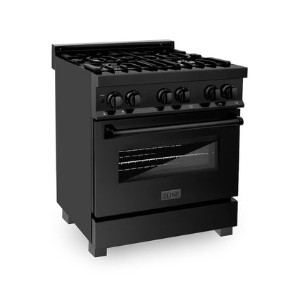 ZLINE 30 in. 4.0 cu. ft. Legacy Dual Fuel Range with 4 Burner Gas Cooktop and Electric Convection Oven in Black Stainless Steel, Open Box-Good Condition
