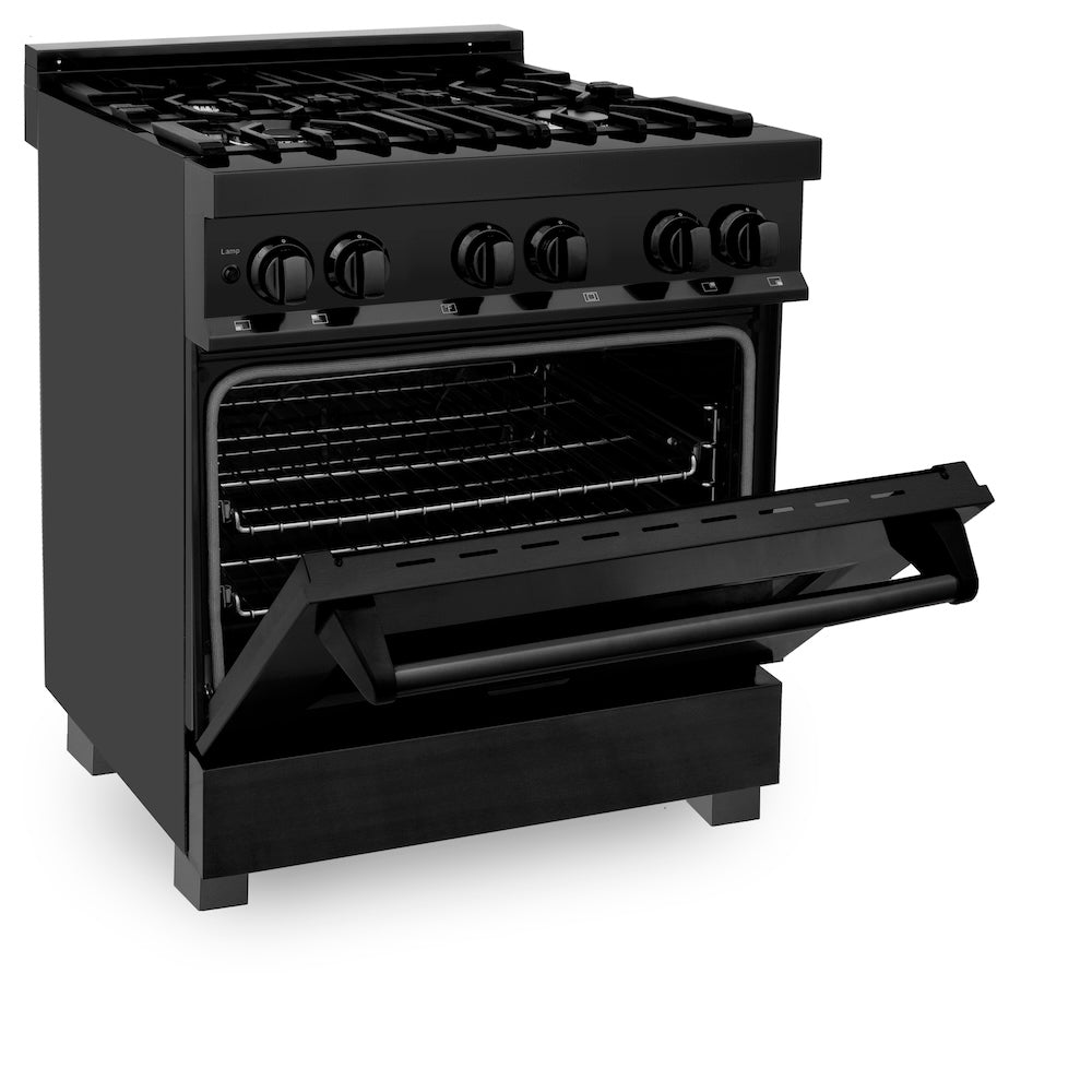 ZLINE 30 in. 4.0 cu. ft. Legacy Dual Fuel Range with 4 Burner Gas Cooktop and Electric Convection Oven in Black Stainless Steel, Open Box-Good Condition