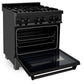 ZLINE 30 in. 4.0 cu. ft. Legacy Dual Fuel Range with 4 Burner Gas Cooktop and Electric Convection Oven in Black Stainless Steel, Open Box-Good Condition