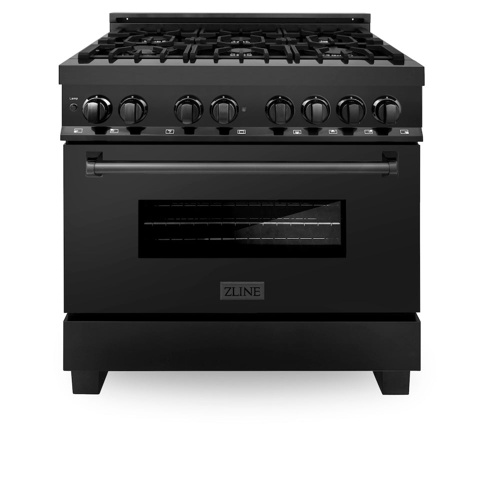 ZLINE 36 in. 4.6 cu. ft. Legacy Dual Fuel Range with 6 Burner Gas Cooktop and Electric Convection Oven in Black Stainless Steel, Open Box-Good Condition