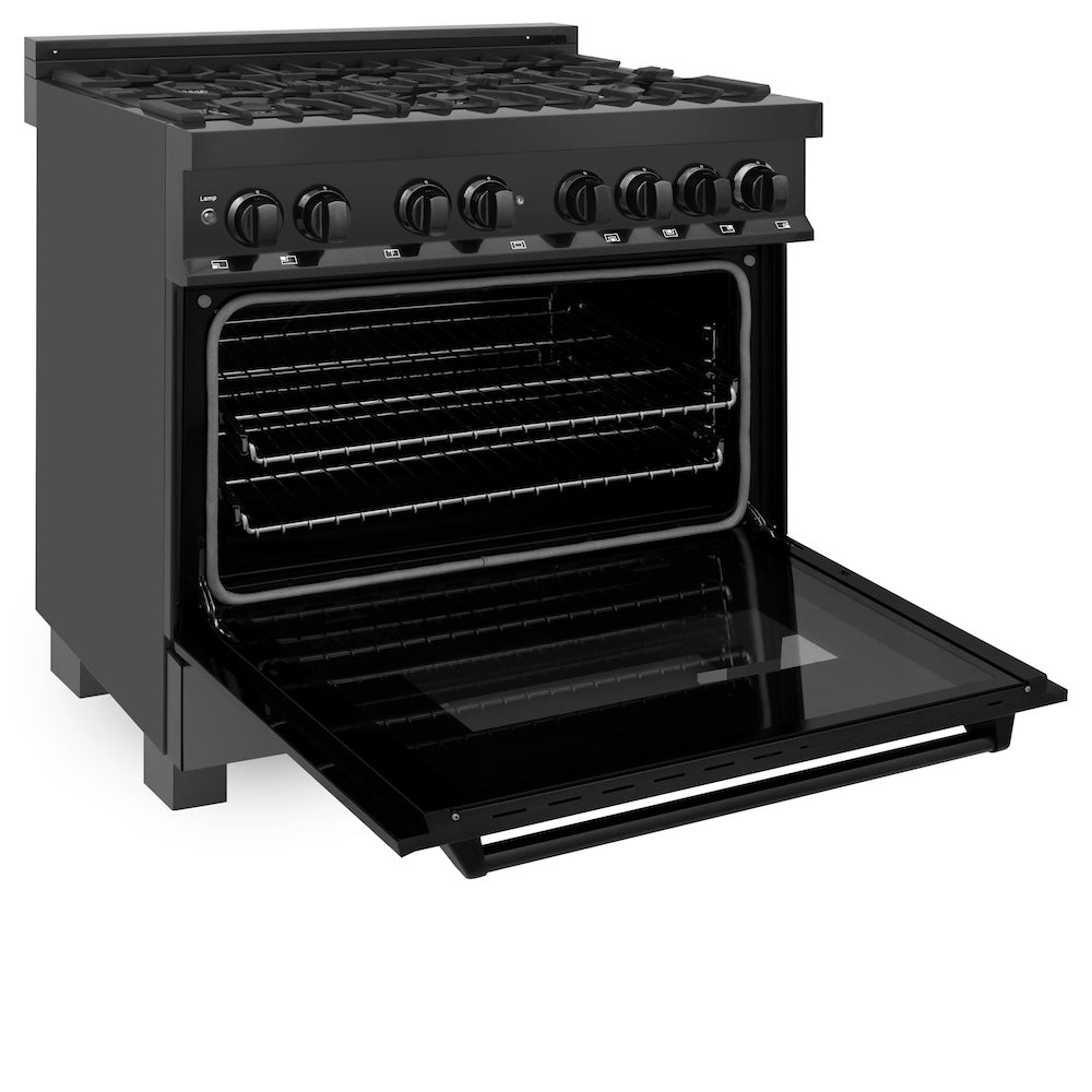 ZLINE 36 in. 4.6 cu. ft. Legacy Dual Fuel Range with 6 Burner Gas Cooktop and Electric Convection Oven in Black Stainless Steel, Open Box-Good Condition