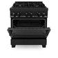ZLINE 30 in. 4.0 cu. ft. Legacy Dual Fuel Range with Gas Cooktop and Electric Convection Oven in Black Stainless Steel with 4 Brass Burners, Open Box-Good Condition